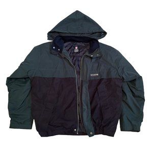 Chaps Ralph Lauren Mens Jacket M Green Navy Windbreaker Hooded Full Zip Logo Lon